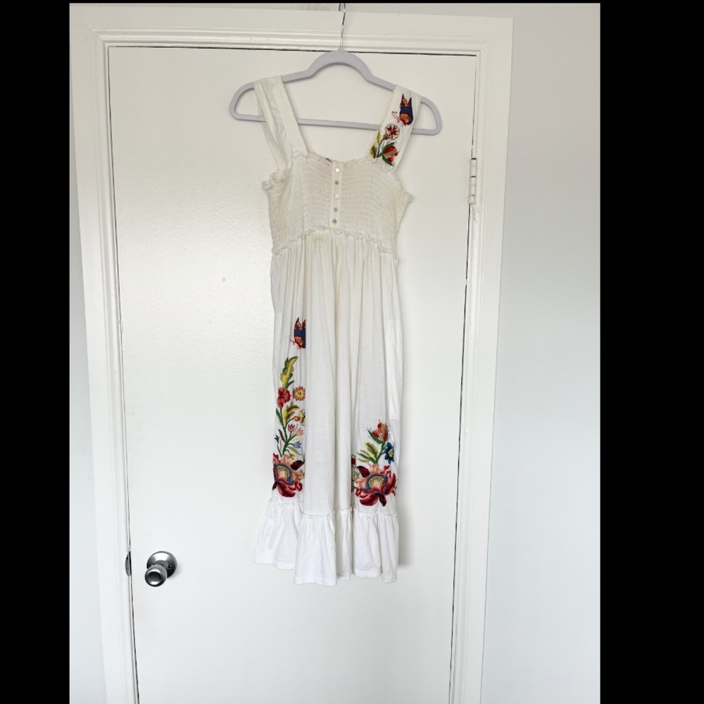 Johnny Was White Floral Embroidered Dress